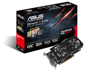 ASUS R9 270 DirectCU II OC (R9270-DC2OC-2GD5) Graphics Card and Retail Packaging